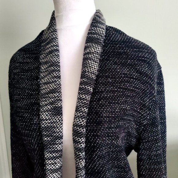 Black Heathered Open Cardigan Shawl Collar Pockets Comfy Cozy Casual Cottagecore - Picture 3 of 8